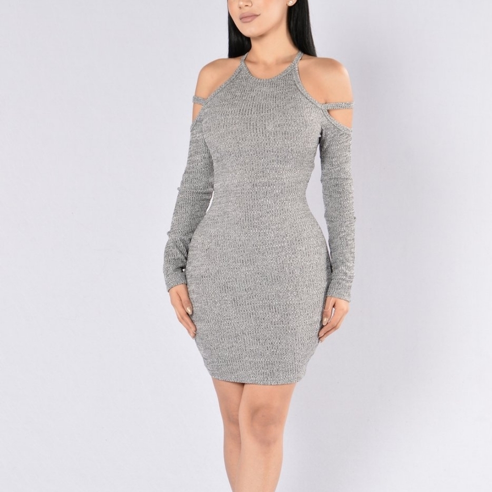 Grey Cold Shoulder Midi